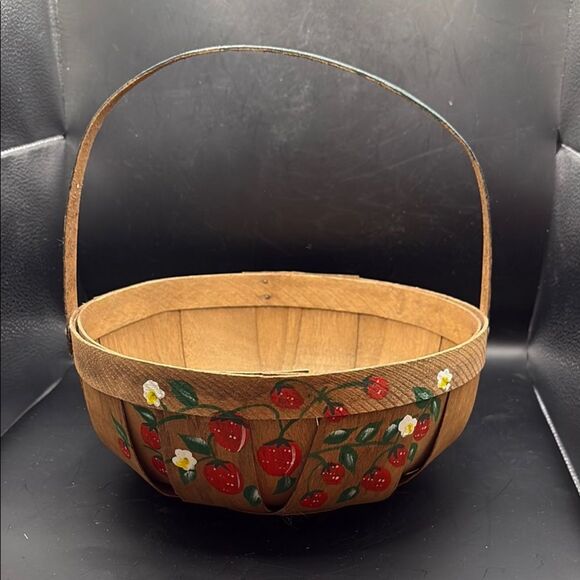 Handpainted Strawberry Wooden Basket - both sides - Picture 1 of 7